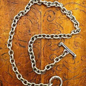 Gaboratory 6mm Chain & Quarter Skull T-bar Necklace 925 Sterling w/COA
